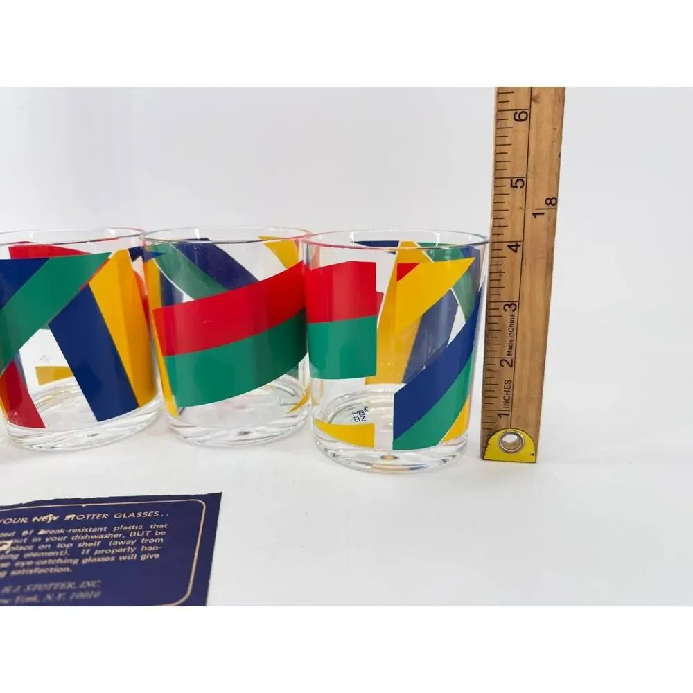 Vintage H.J. Stotter Plastic Tumblers Colorful Geometric Drinkware Set